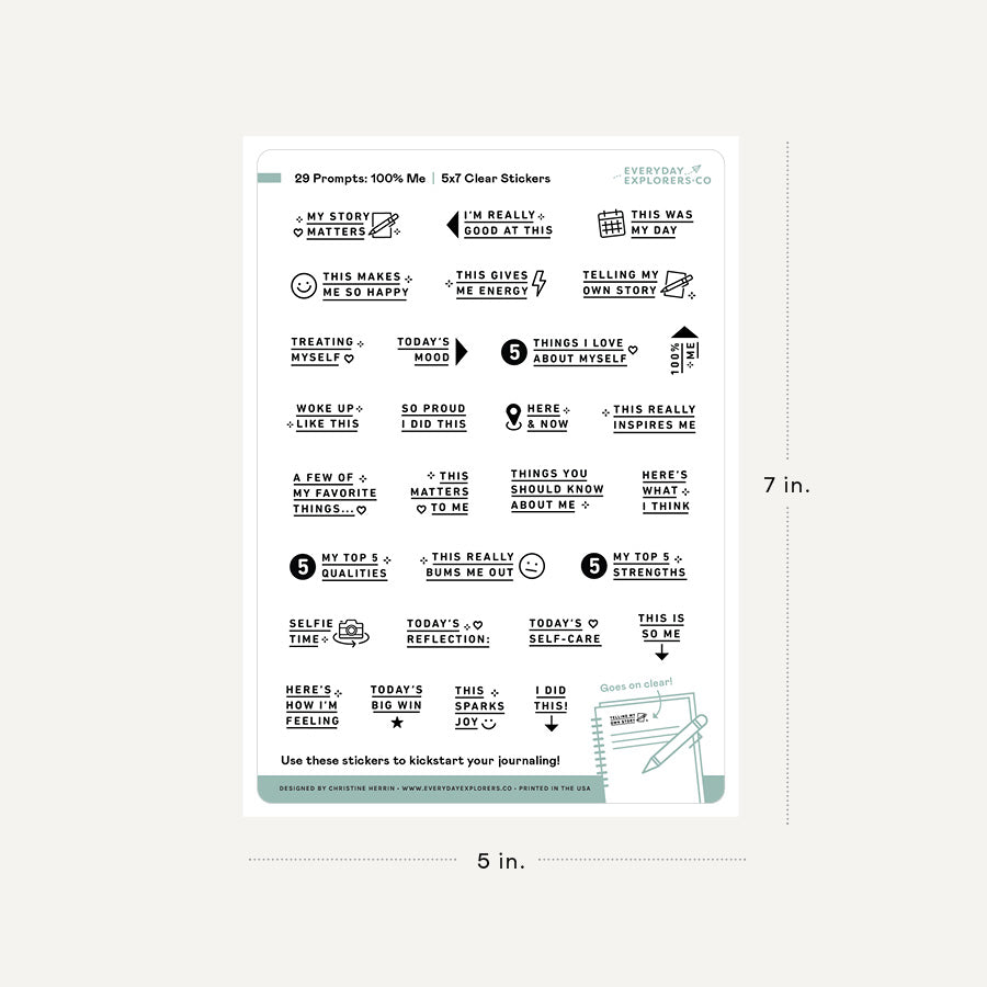 100% Me Prompts - 5x7 Clear Sticker Sheet