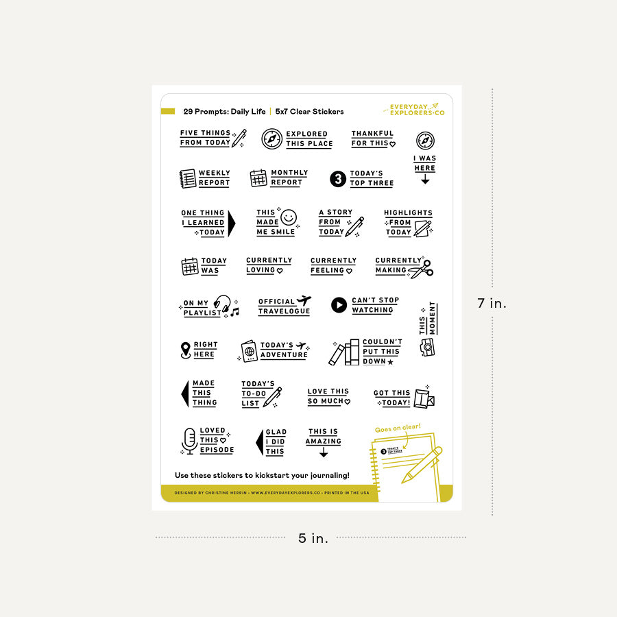 Daily Life Prompts - 5x7 Clear Sticker Sheet