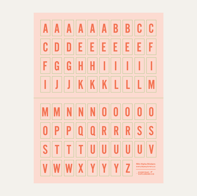 6x8 Alphabet Sticker Sheet - Peach